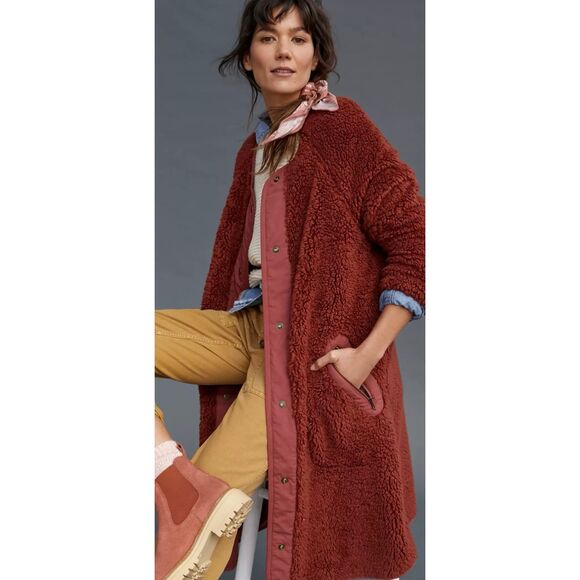 Anthropologie Margot Sherpa Reversible Zebra Print Red Coat Size Small - Picture 1 of 7